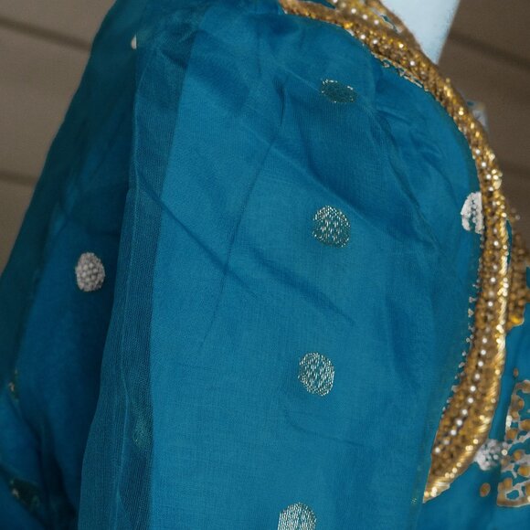 Vintage 80s Silk Beaded Jacket Boho Hippie Blue Highly Embellished Evening Coat - Picture 7 of 16